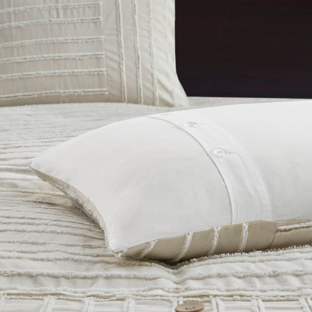 Essence Oversized Cotton Clipped Jacquard Comforter Set with Euro Shams and Throw Pillows - Ivory
