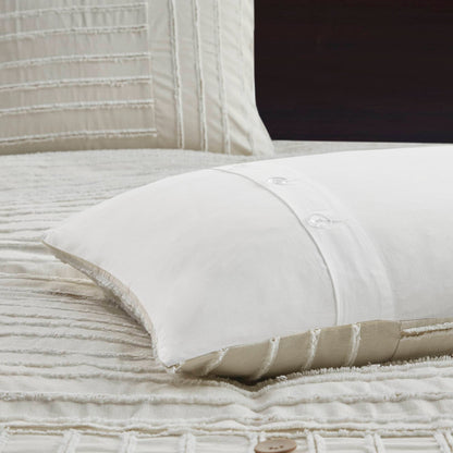 Essence Oversized Cotton Clipped Jacquard Comforter Set with Euro Shams and Throw Pillows - Ivory