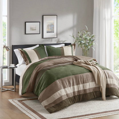 Highland Stripe Pieced Faux Suede Comforter Set - Green