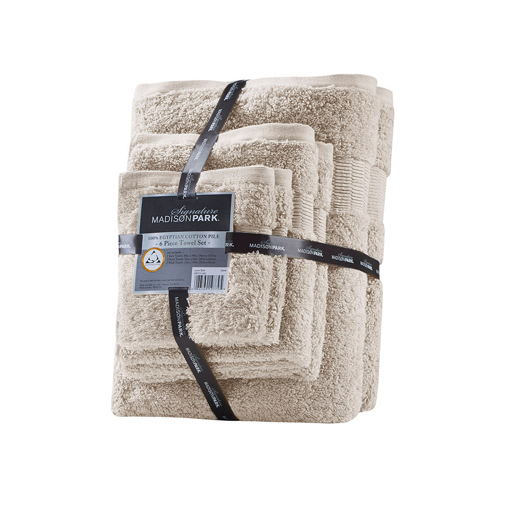 Luce 100% Egyptian Cotton 6 Piece Towel Set - Sand