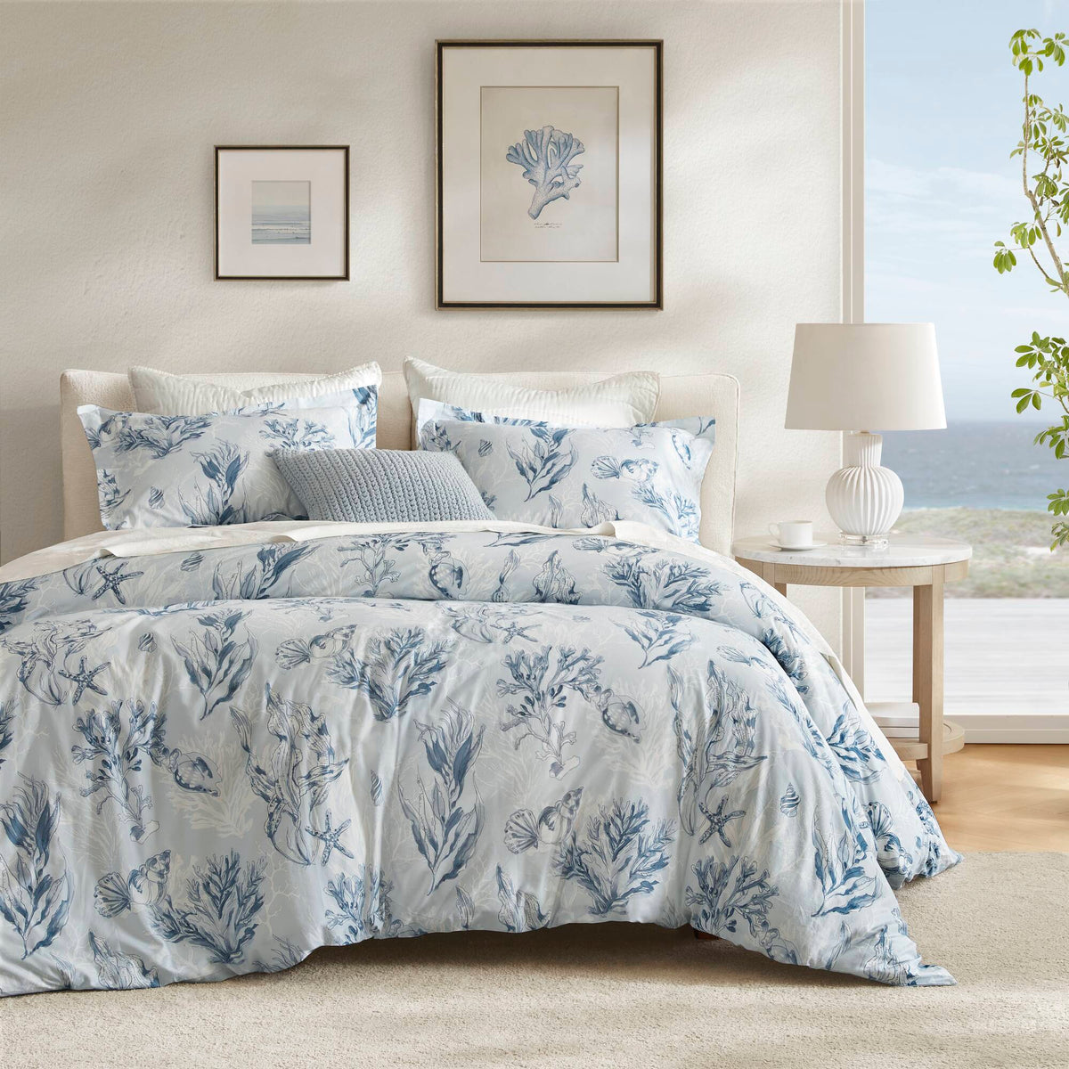 Paros Coral Reef 100% Cotton Sateen Duvet Cover Set - Navy/Blue