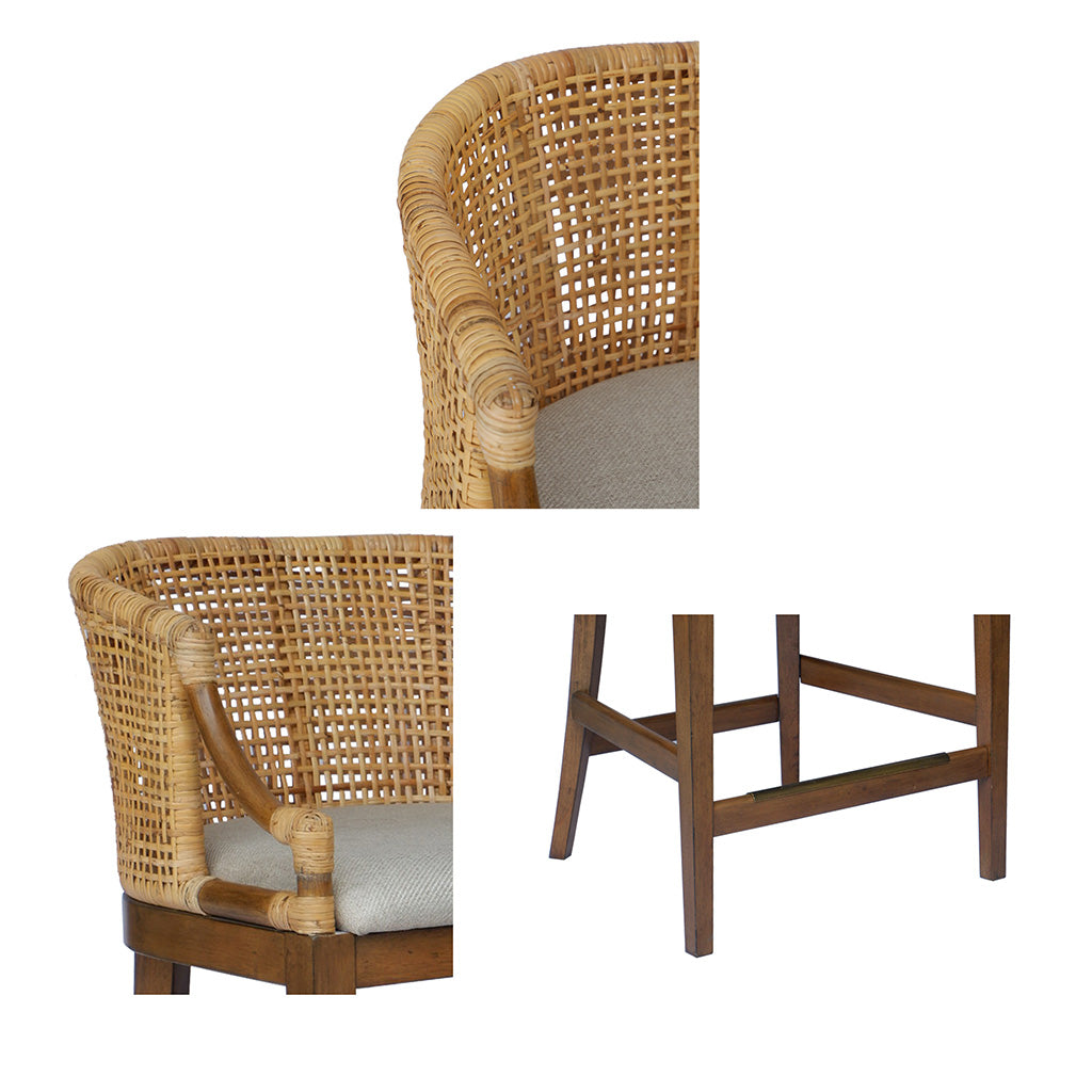 Playa Handcrafted Rattan & Wood Counter Stool 25" H - Natural