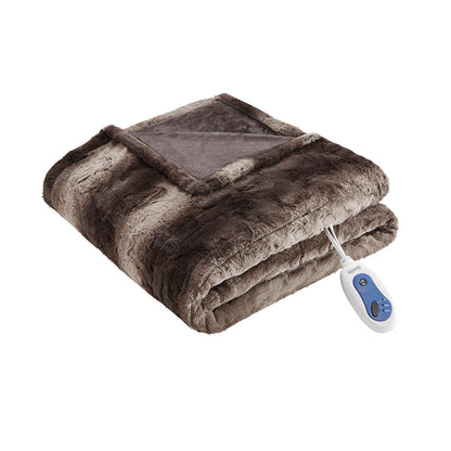 Zuri Oversized Faux Fur Heated Throw - Brown