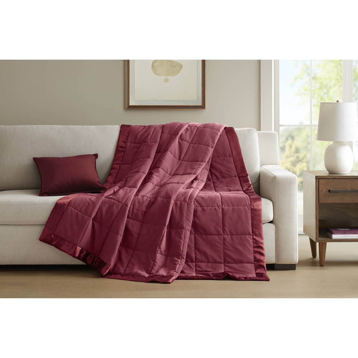 Windom Lightweight Down Alternative Blanket with Satin Trim - Burgundy