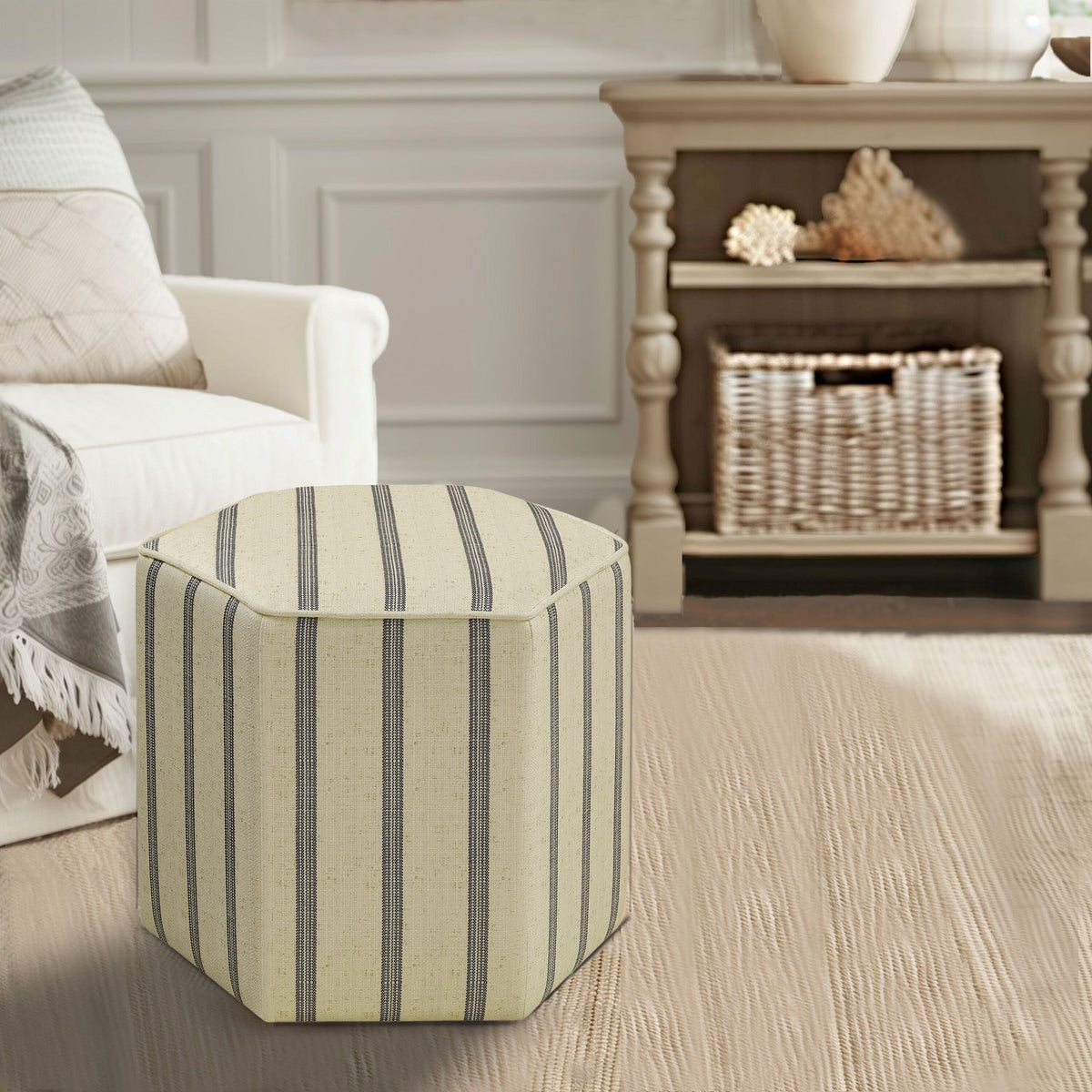 Ellen Accent Ottoman - Linen/Blue