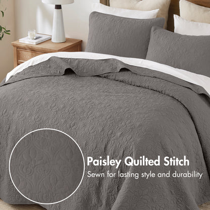 Quebec Reversible Bedspread Set - Dark Grey