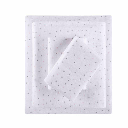 Cozy Soft Cotton Flannel Printed Sheet Set - Grey/Pink Dots