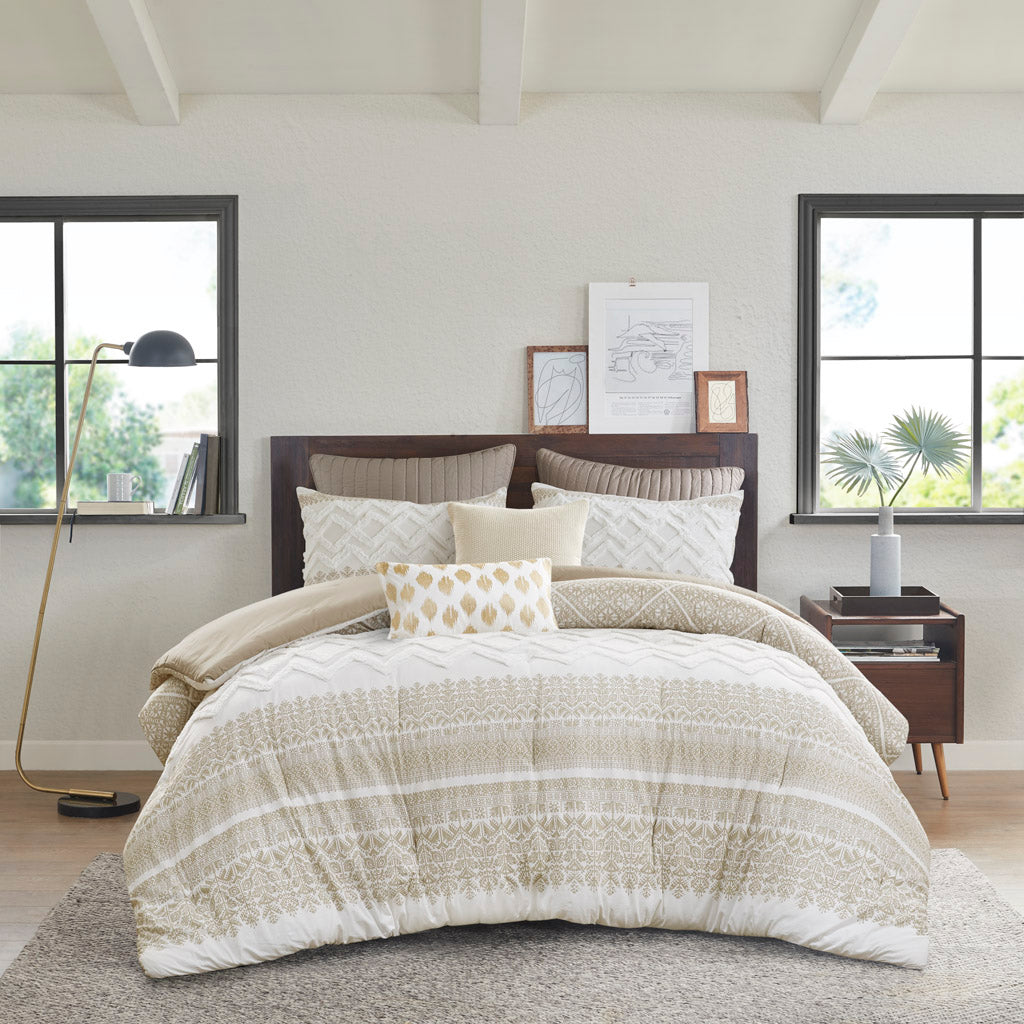 Mila 3 Piece Cotton Comforter Set with Chenille Tufting - Taupe