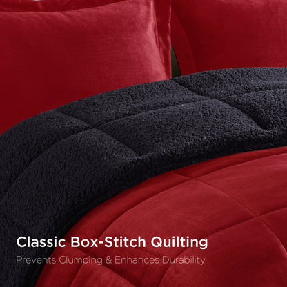 Alton Plush to Sherpa Down Alternative Comforter Set - Red/Black