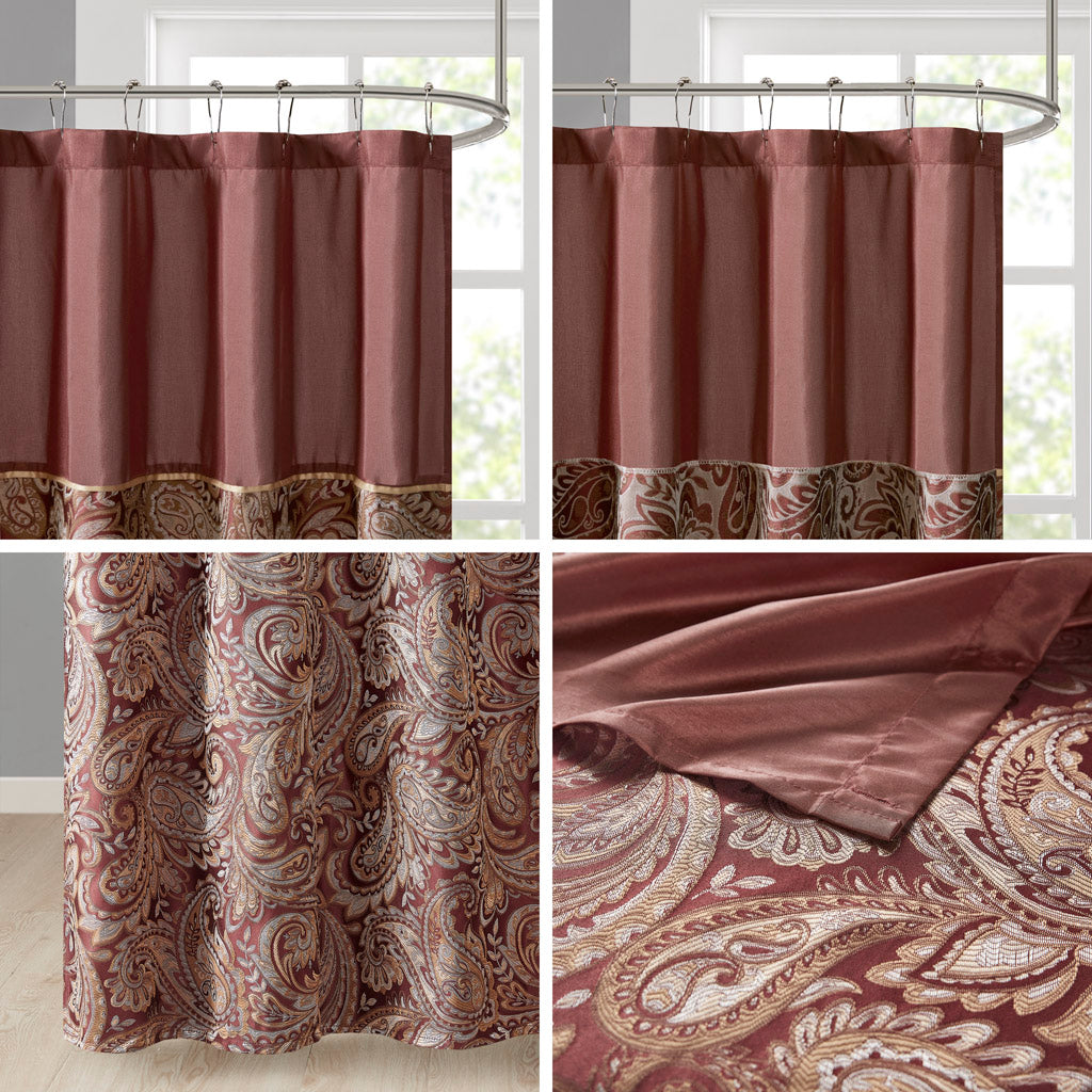 Aubrey Jacquard Shower Curtain - Burgundy