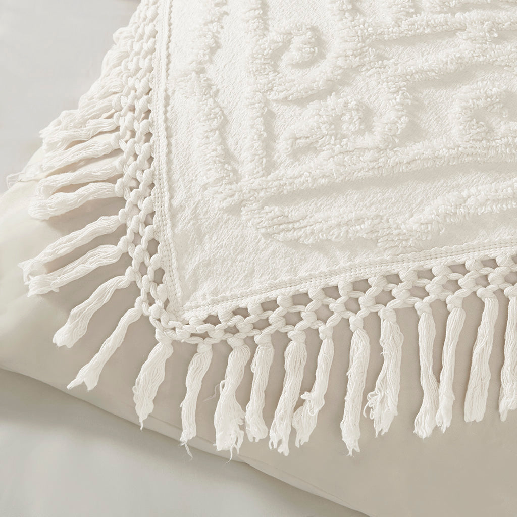 Laetitia Tufted Cotton Chenille Medallion Fringe Coverlet Mini Set - Off-White