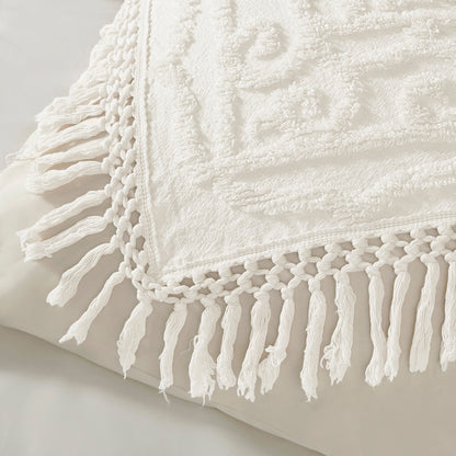 Laetitia Tufted Cotton Chenille Medallion Fringe Coverlet Mini Set - Off-White