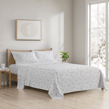 Cozy Cotton Flannel Printed Sheet Set - Gray Skiers