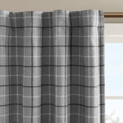 Anaheim Plaid Rod Pocket and Back Tab Curtain Panel with Fleece Lining - Grey