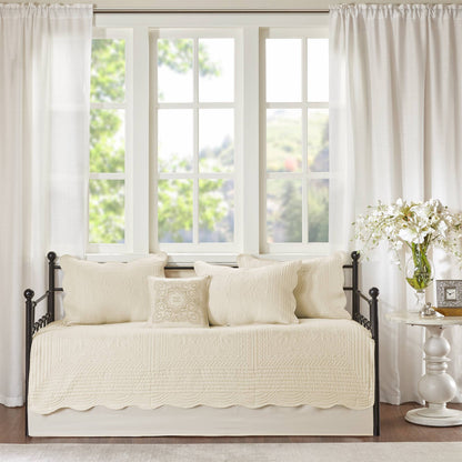 Tuscany 6 Piece Reversible Scalloped Edge Daybed Cover Set - Cream