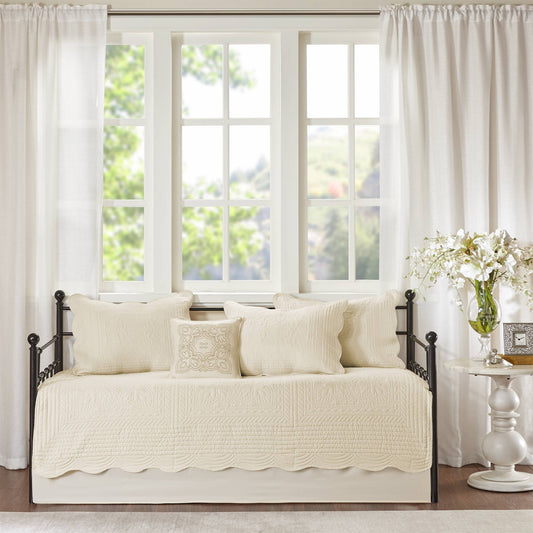 Tuscany 6 Piece Reversible Scalloped Edge Daybed Cover Set - Cream