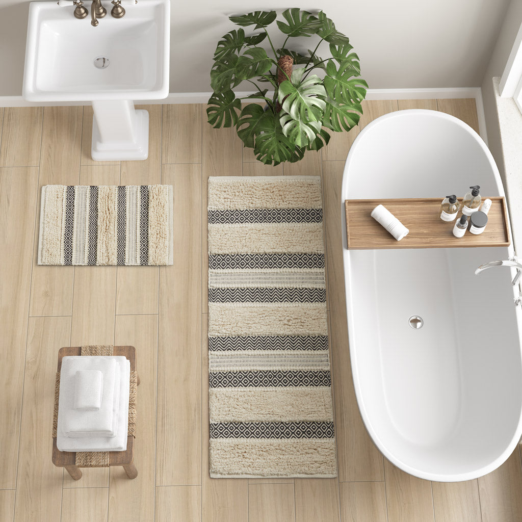 Asher Woven Texture Stripe Bath Rug - Black
