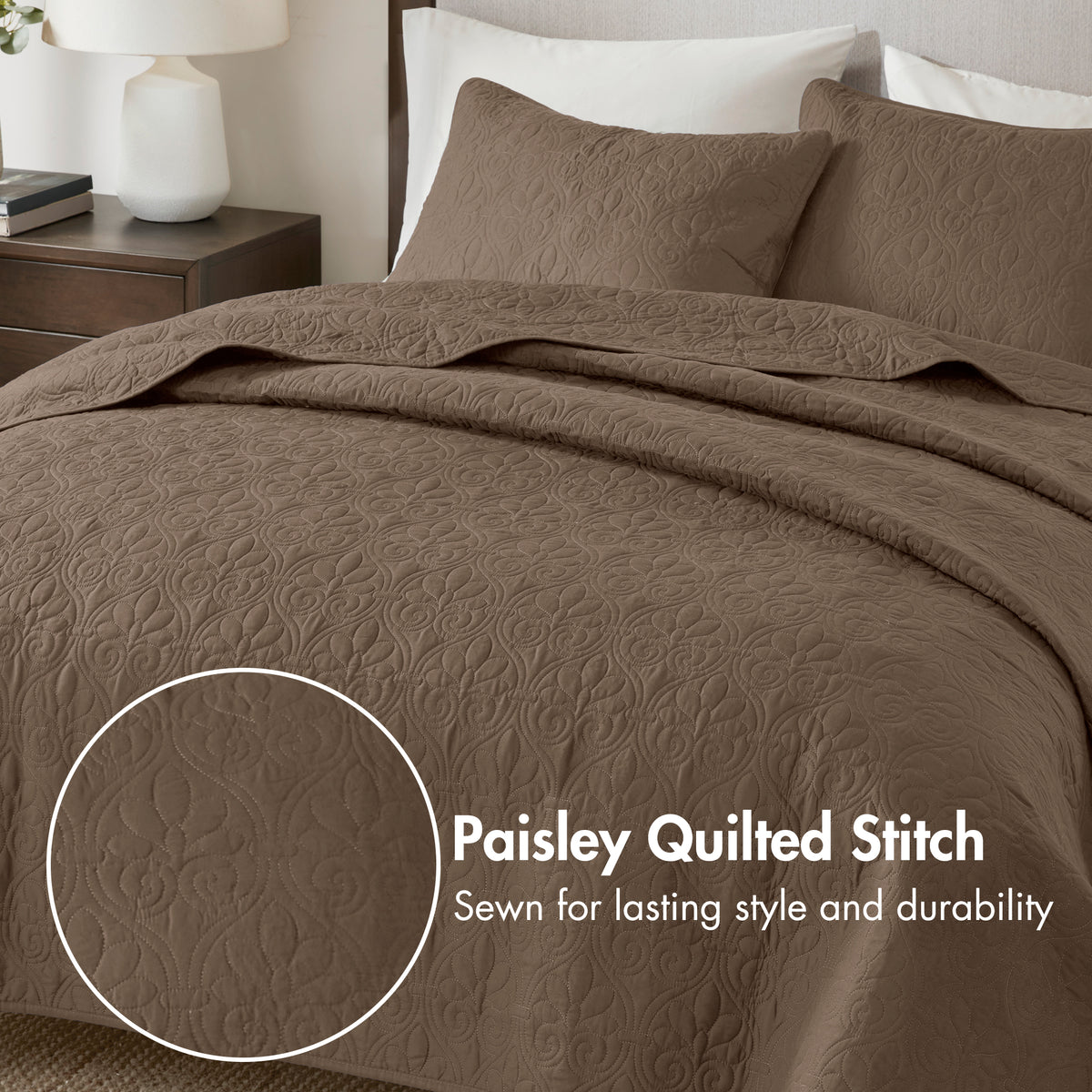 Quebec Reversible Quilt Set - Mocha