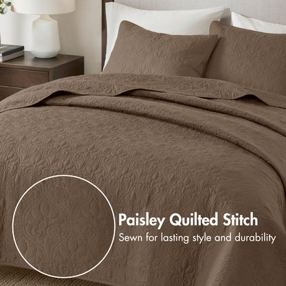 Quebec Reversible Quilt Set - Mocha