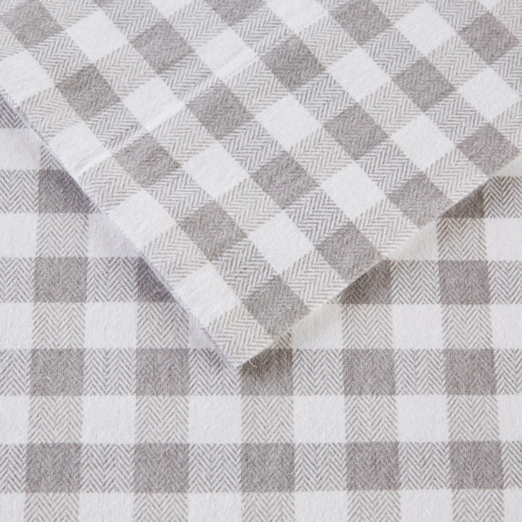 Cozy Cotton Flannel Printed Sheet Set - Gray Herringbone Check