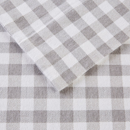 Cozy Cotton Flannel Printed Sheet Set - Gray Herringbone Check