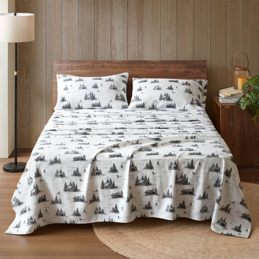 Cotton Flannel Sheet Set - Ski Cabin