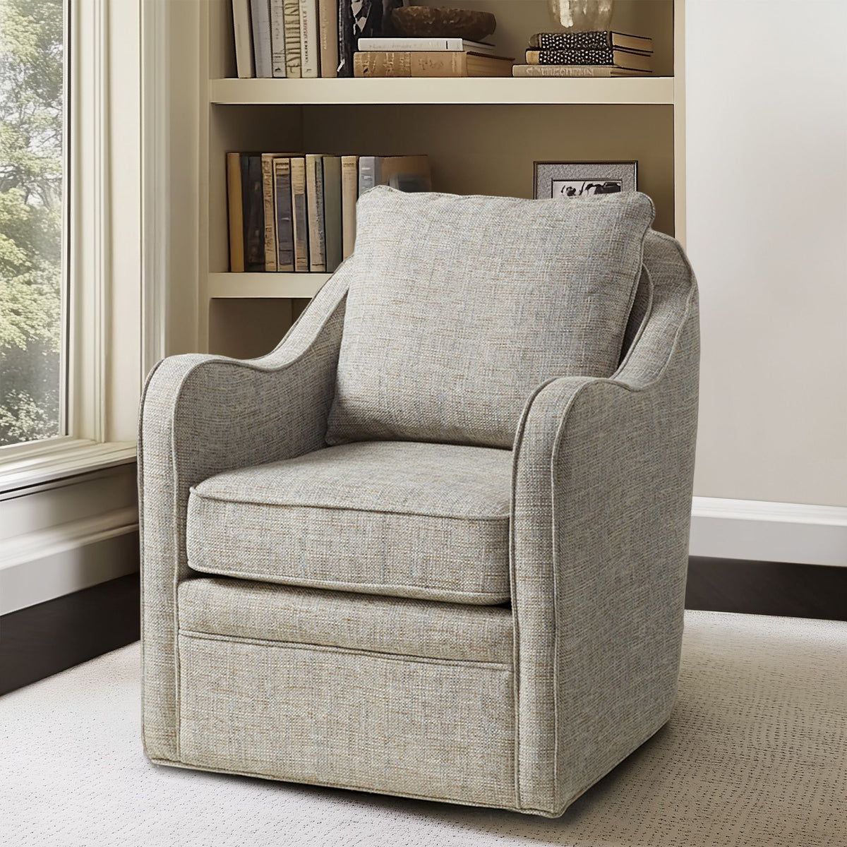 Brianne Upholstered Swivel Curved Armchair - Grey Multi