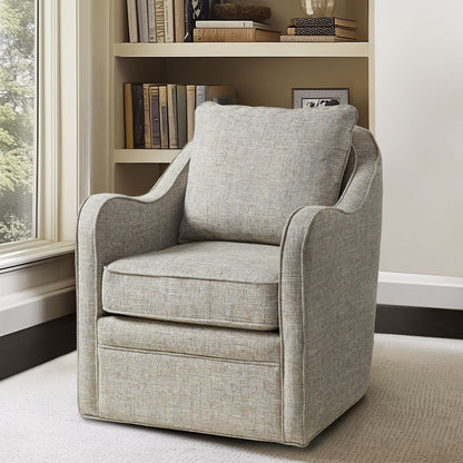 Brianne Upholstered Swivel Curved Armchair - Grey Multi
