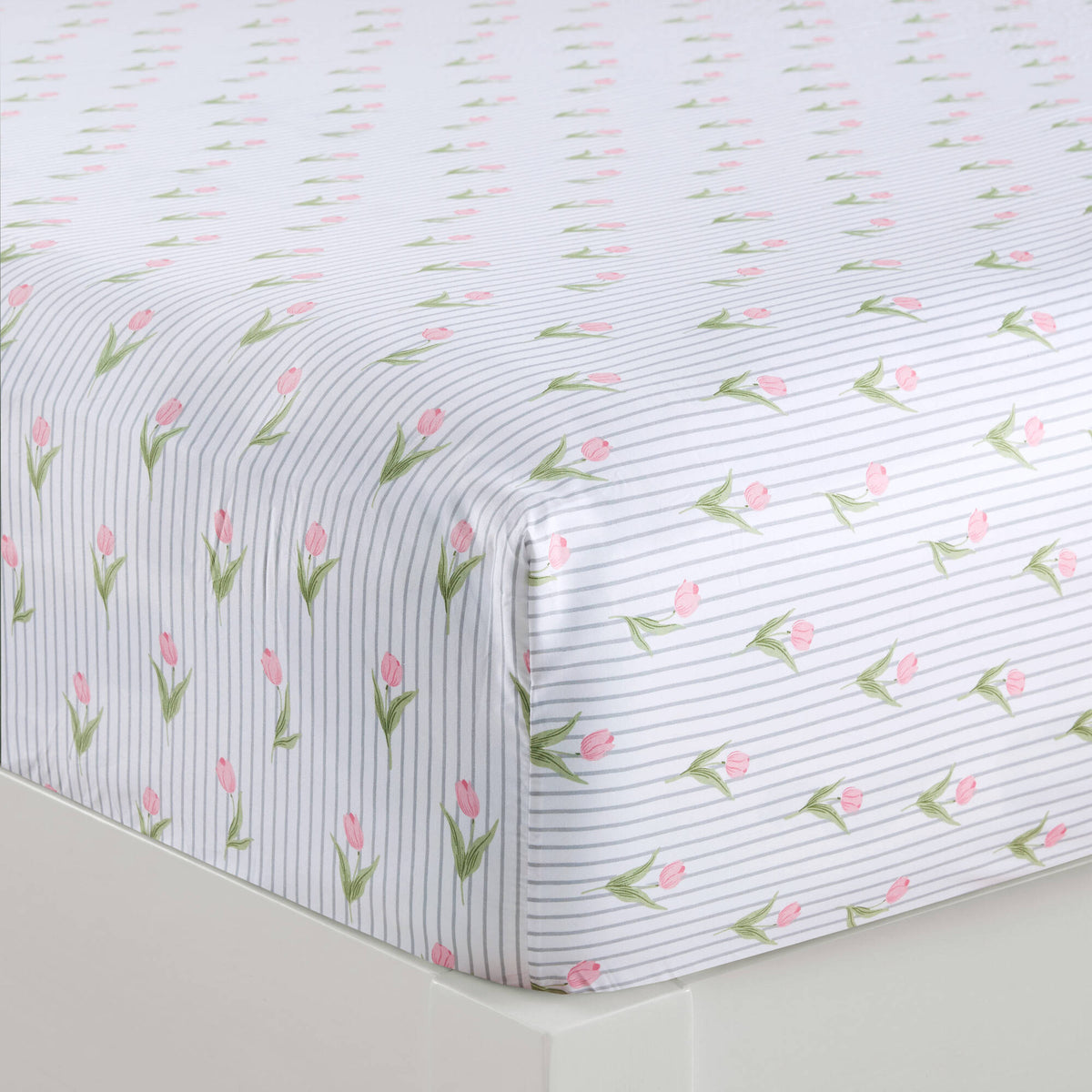 Printed Microfiber Sheet Set - Tulips Stripe
