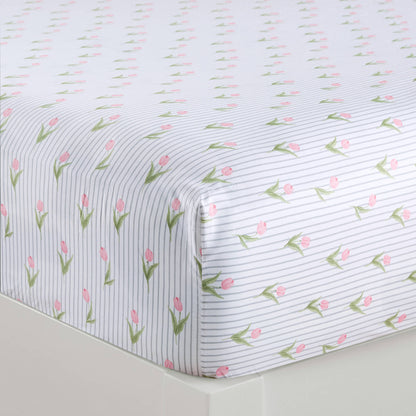 Printed Microfiber Sheet Set - Tulips Stripe