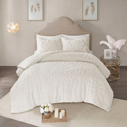 Laetitia Tufted Cotton Chenille Medallion Duvet Cover Set - Off-White