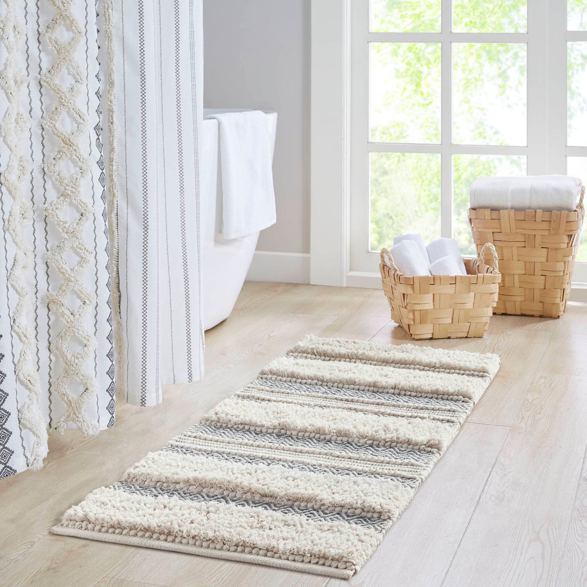 Asher Woven Texture Stripe Bath Rug - Grey
