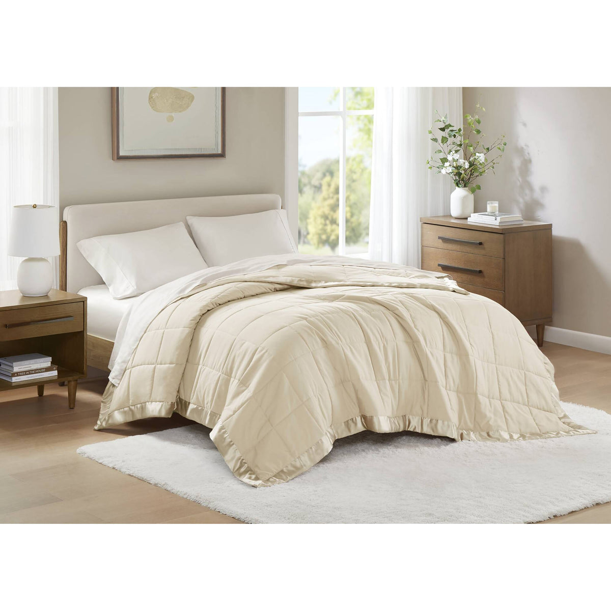 Windom Lightweight Down Alternative Blanket with Satin Trim - Cream