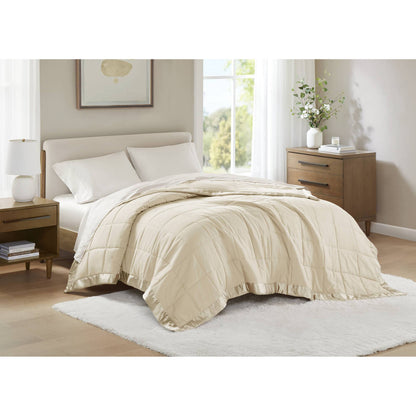 Windom Lightweight Down Alternative Blanket with Satin Trim - Cream