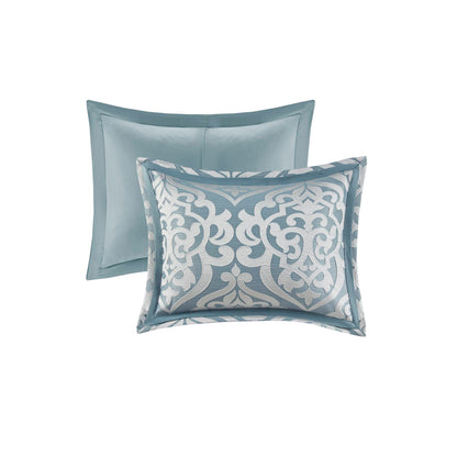 Odette 8 Piece Jacquard Comforter Set - Aqua/Silver