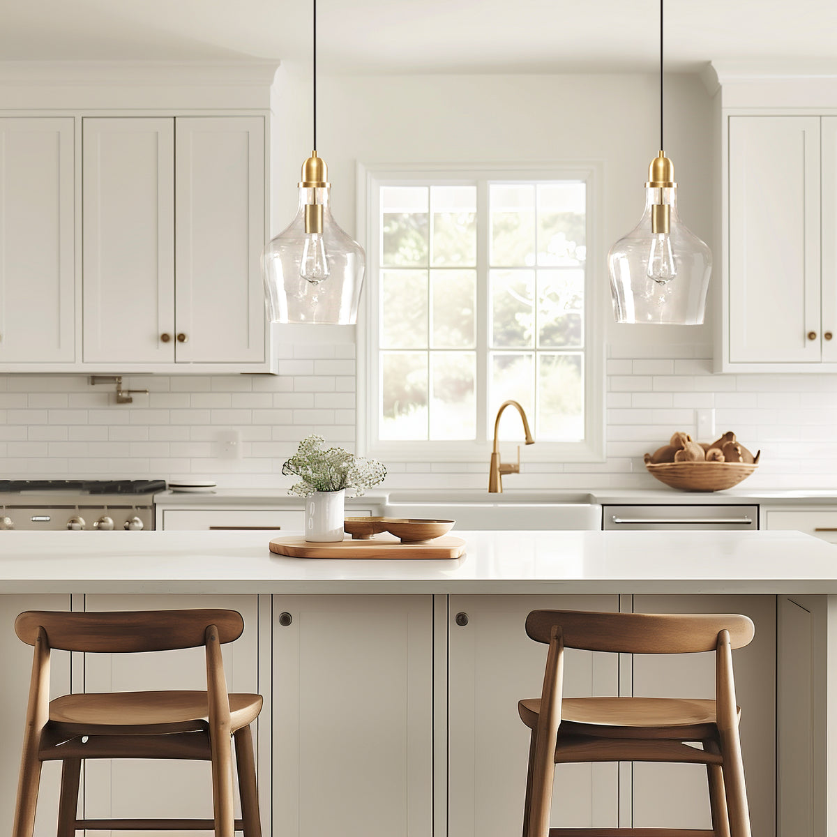 Auburn Bell Shaped Hanging Glass Pendant Light - Gold/Clear