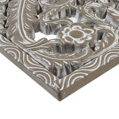 Botanical Panel Distressed Carved Wood 2-piece Wall Decor Set - Antique Green