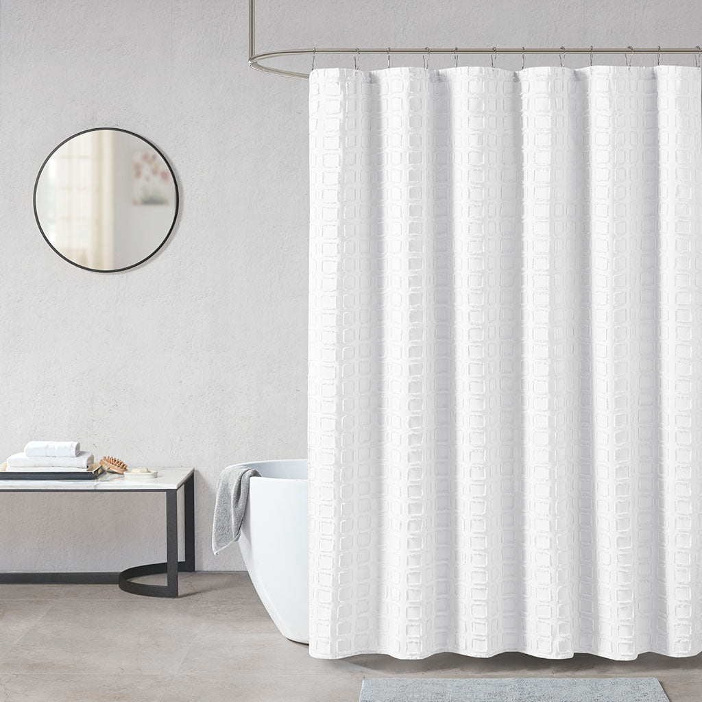 Metro Woven Clipped Solid Shower Curtain - White
