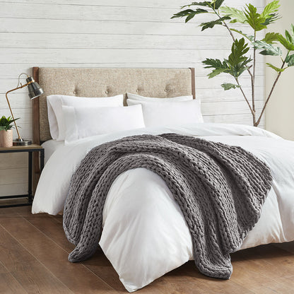 Chunky Double Knit Handmade Throw Blanket - Charcoal