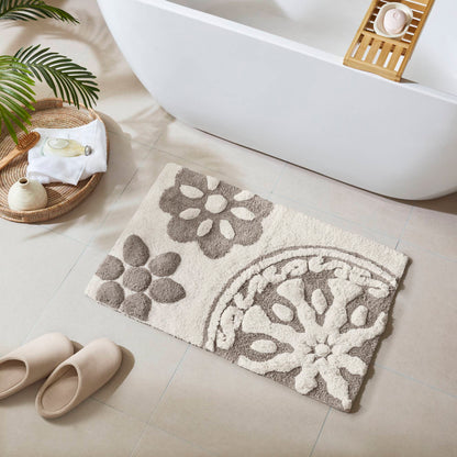Casablanca Medallion Cotton Tufted Bath Rug - Taupe