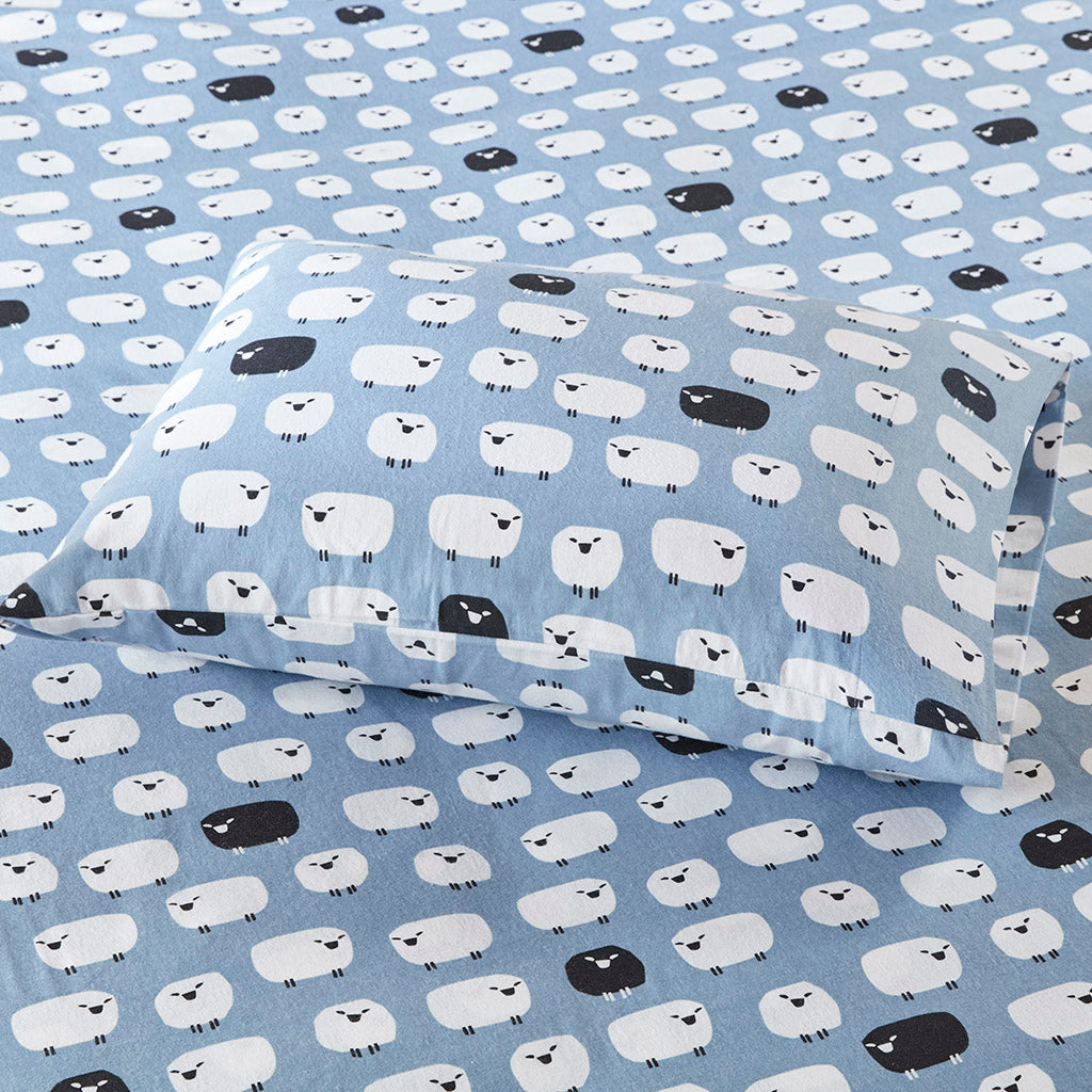 Cotton Flannel Sheet Set - Blue Sheep