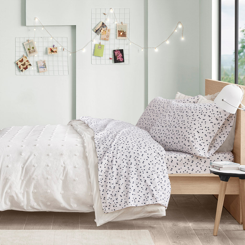 Cozy Soft Cotton Flannel Printed Sheet Set - Blue Stars