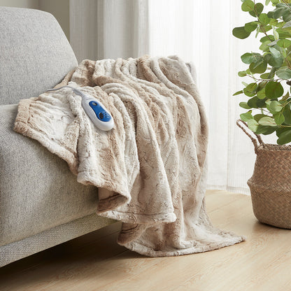 Zuri Oversized Faux Fur Heated Throw - Sand
