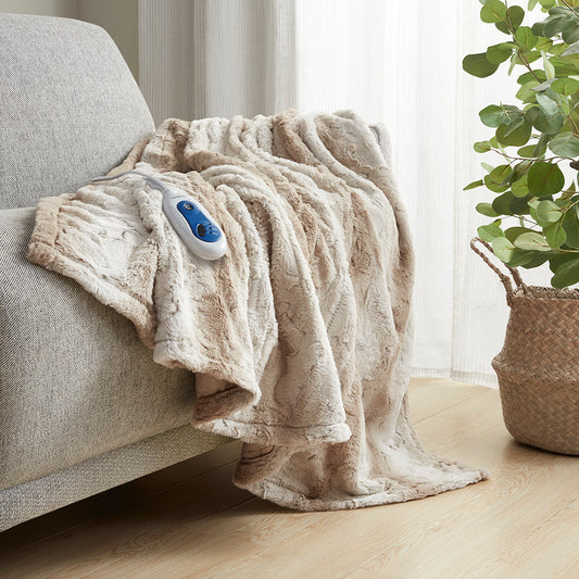 Zuri Oversized Faux Fur Heated Throw - Sand