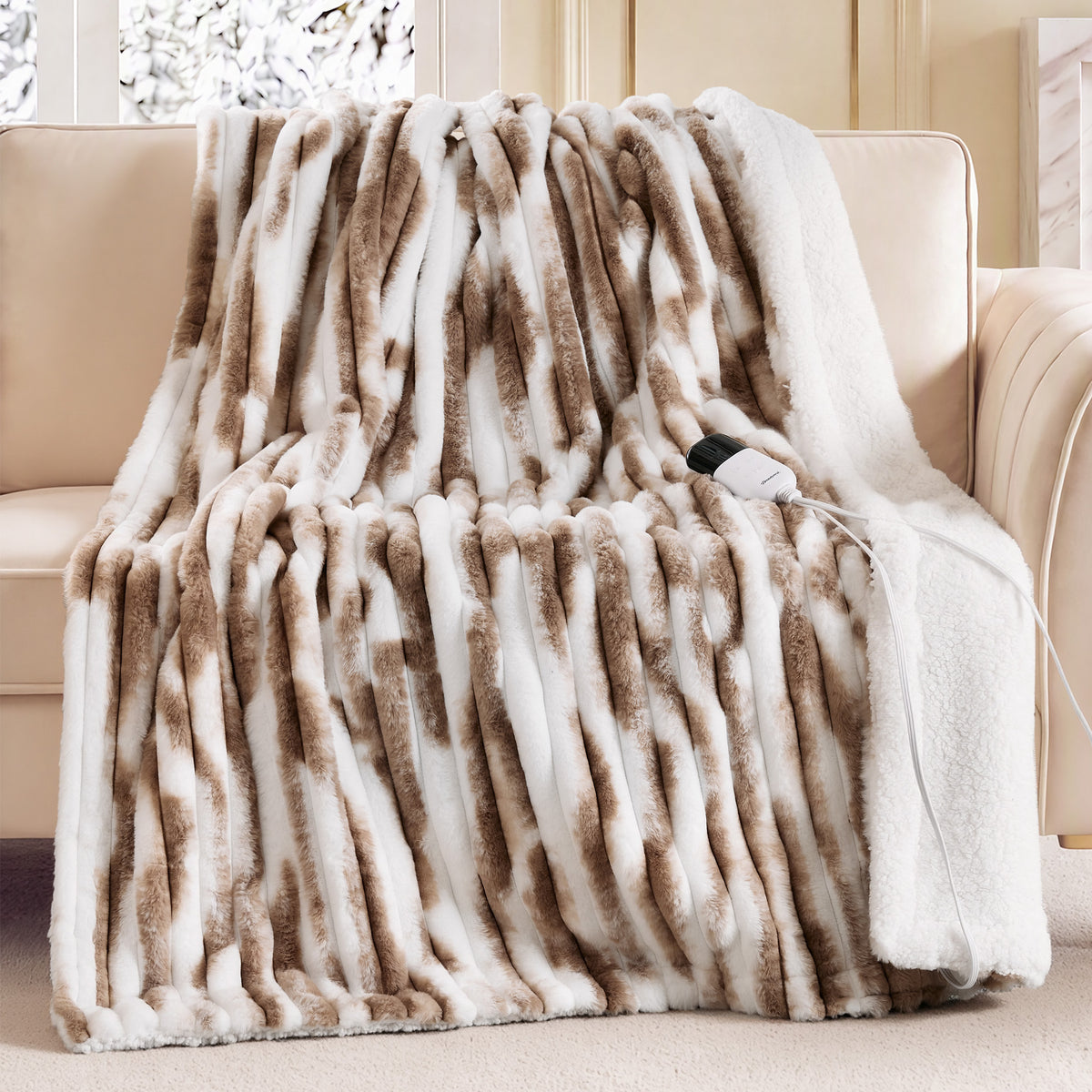Heated Zuri Luxe Heated Throw - Tan Marble