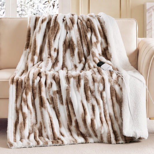 Heated Zuri Luxe Heated Throw - Tan Marble