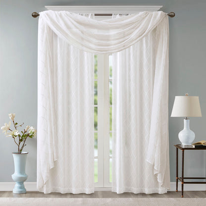 Irina Diamond Sheer Embroidered Window Scarf - White