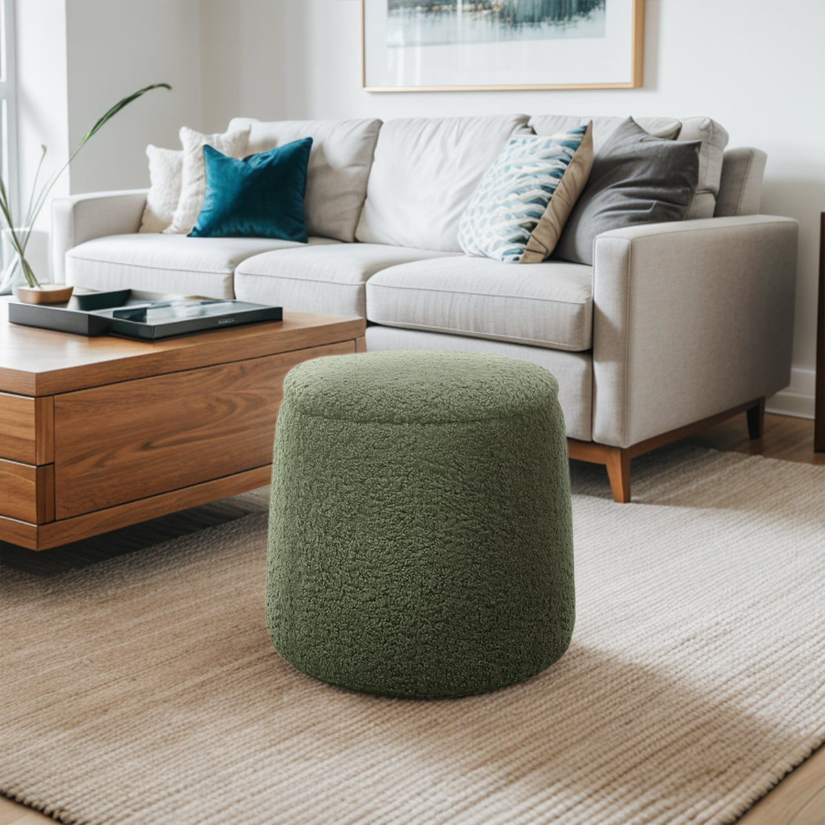 Tara Round Storage Ottoman - Green