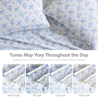 Printed Microfiber Sheet Set - Blue Floral