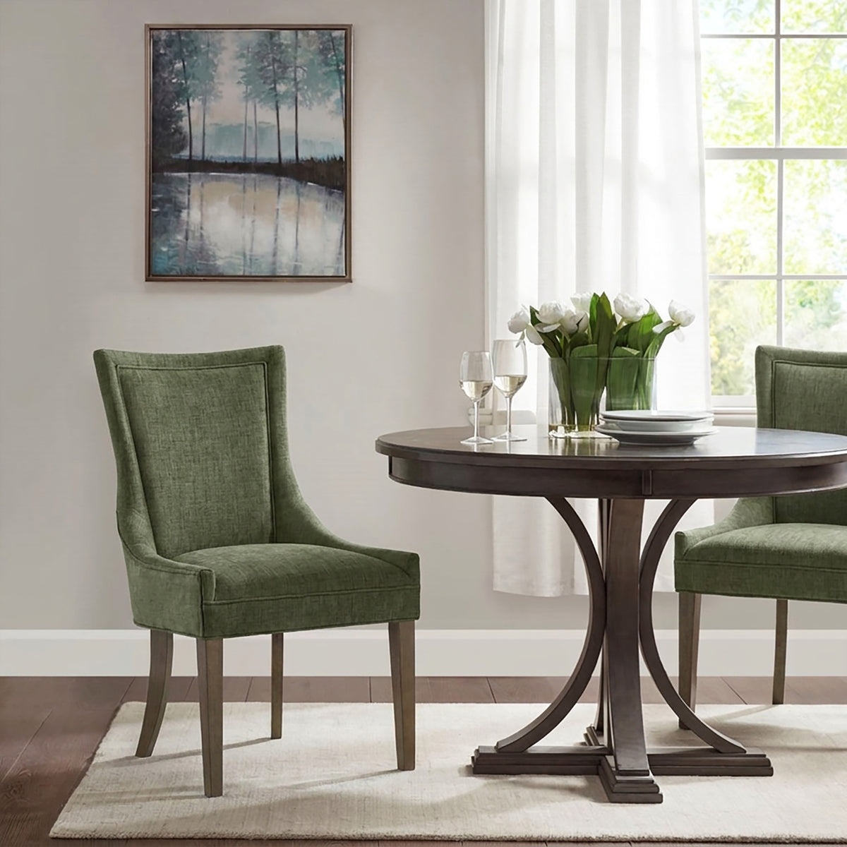 Ultra Upholstered Dining Side Chairs with wood legs (Set of 2) - Green